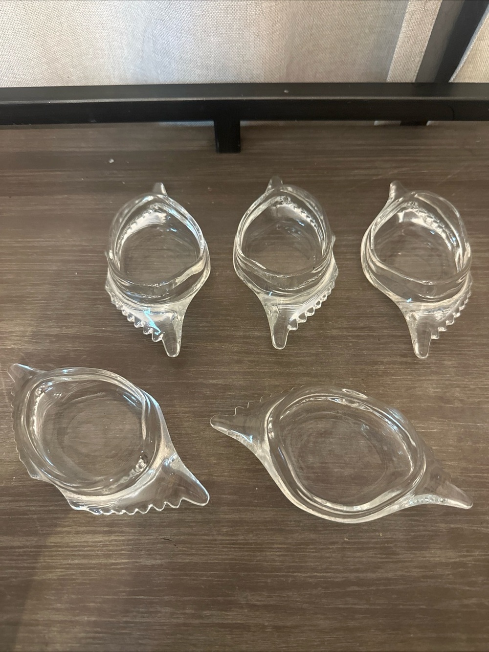 5 clear Glasbake vintage crab deviled egg stuffed crab ramekins glass